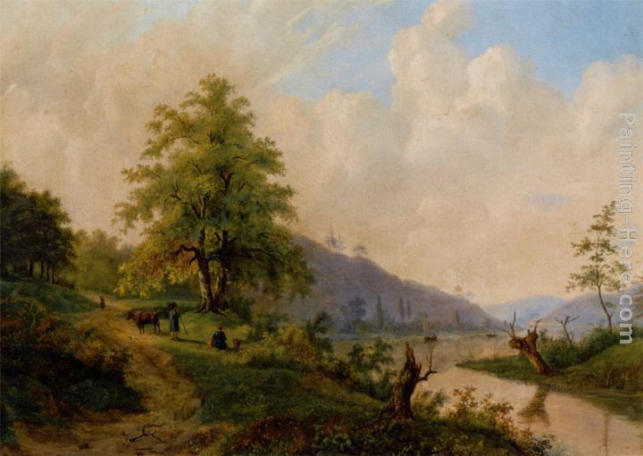 Willem Bodemann Figures in a River Landscape